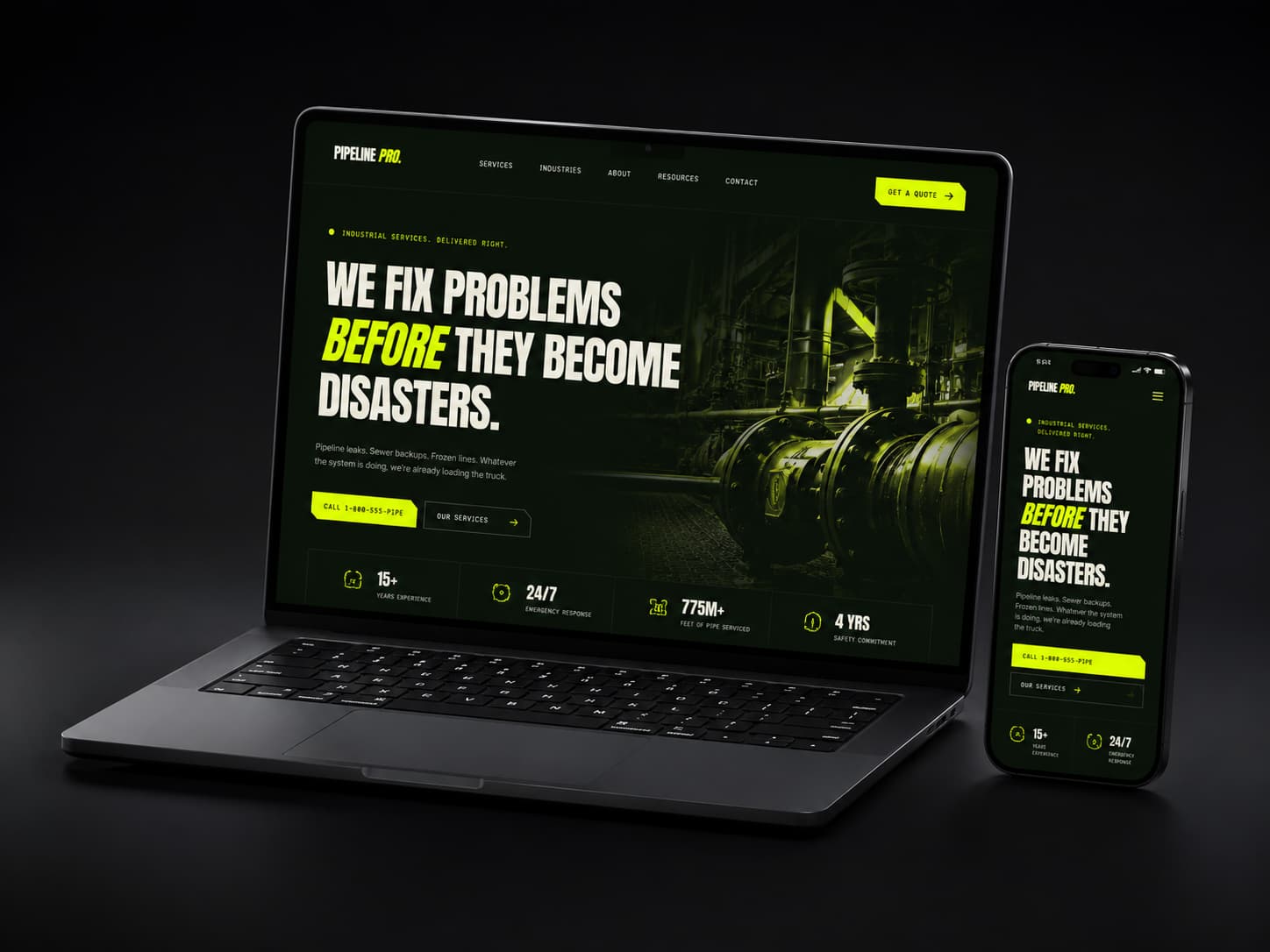 Website mockup on laptop and phone